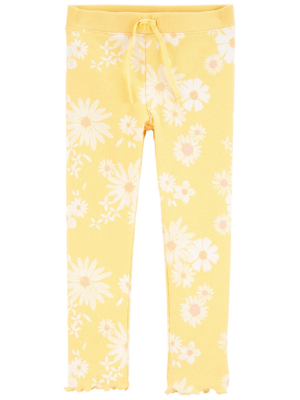 OshKosh B'gosh 2T Yellow Floral Print Stretch Ribbed Lettuce Hem Leggings